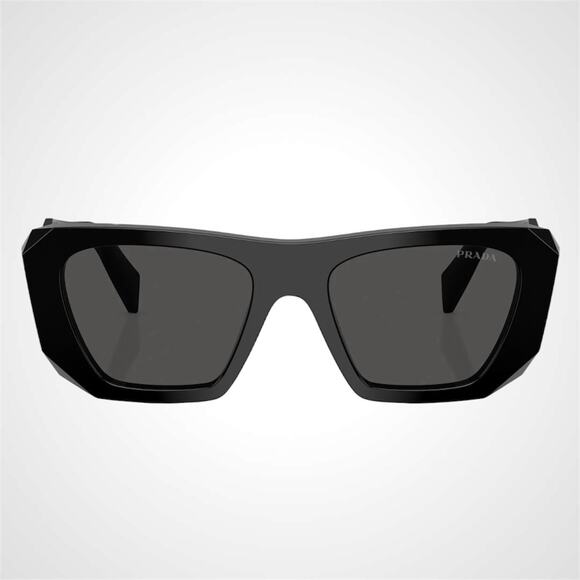New PRADA Sunglasses Black 53mm Silver Symbole Logo Square Oversized Grey Lens